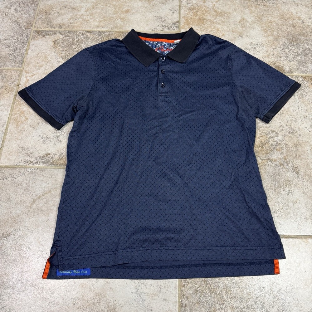 Robert Graham Polo Shirt Mens‎ Medium Blue Short Sleeve Spotted Print Casual